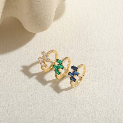 Classic Geometric Zircon Inlay 14K Gold Plated Open Copper Ring