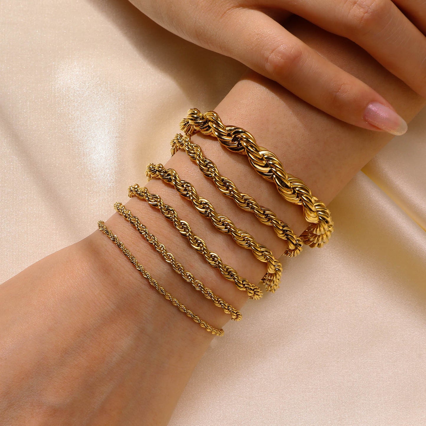 Classic Twisted Stainless Steel 18K Gold Plated Bracelet
