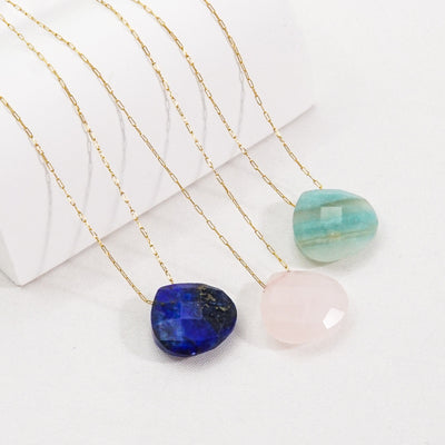 Classic Water Droplet Natural Stone Stainless Steel Pendant Necklace