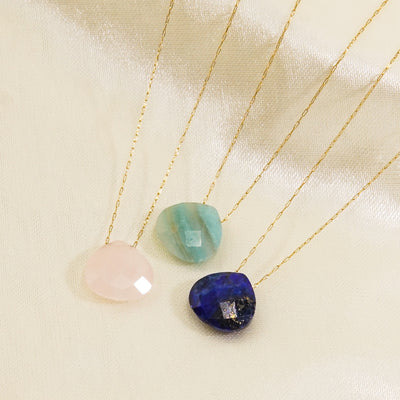 Classic Water Droplet Natural Stone Stainless Steel Pendant Necklace