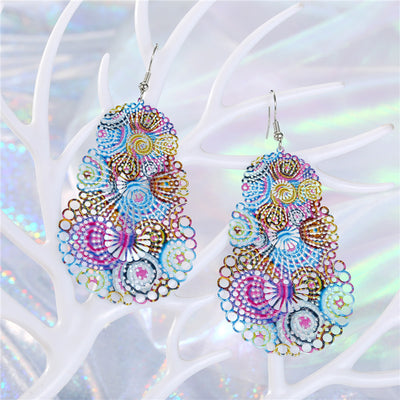 Colorful Leaf Feather Drop Earrings with Hollow Design