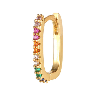 Colorful Zircon Geometric Hoop Earrings in Copper