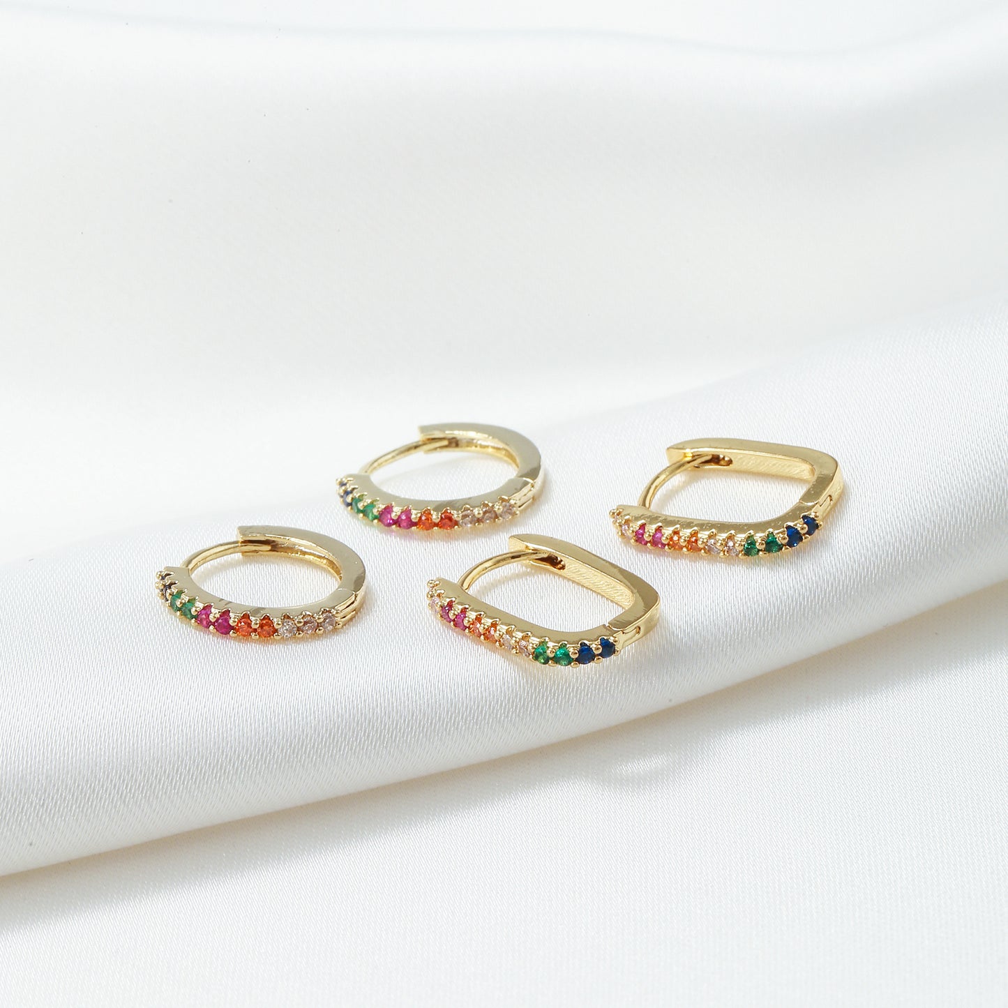 Colorful Zircon Geometric Hoop Earrings in Copper