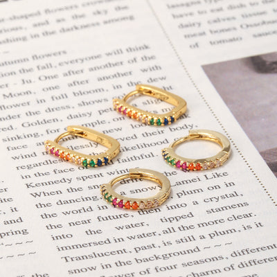 Colorful Zircon Geometric Hoop Earrings in Copper