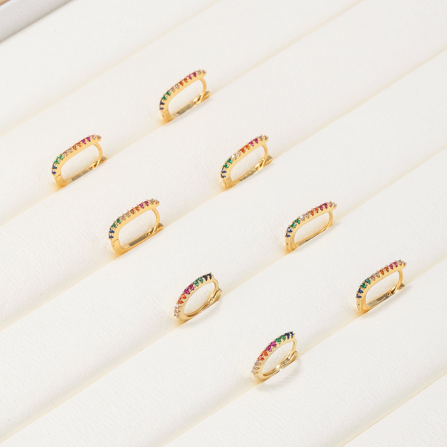 Colorful Zircon Geometric Hoop Earrings in Copper