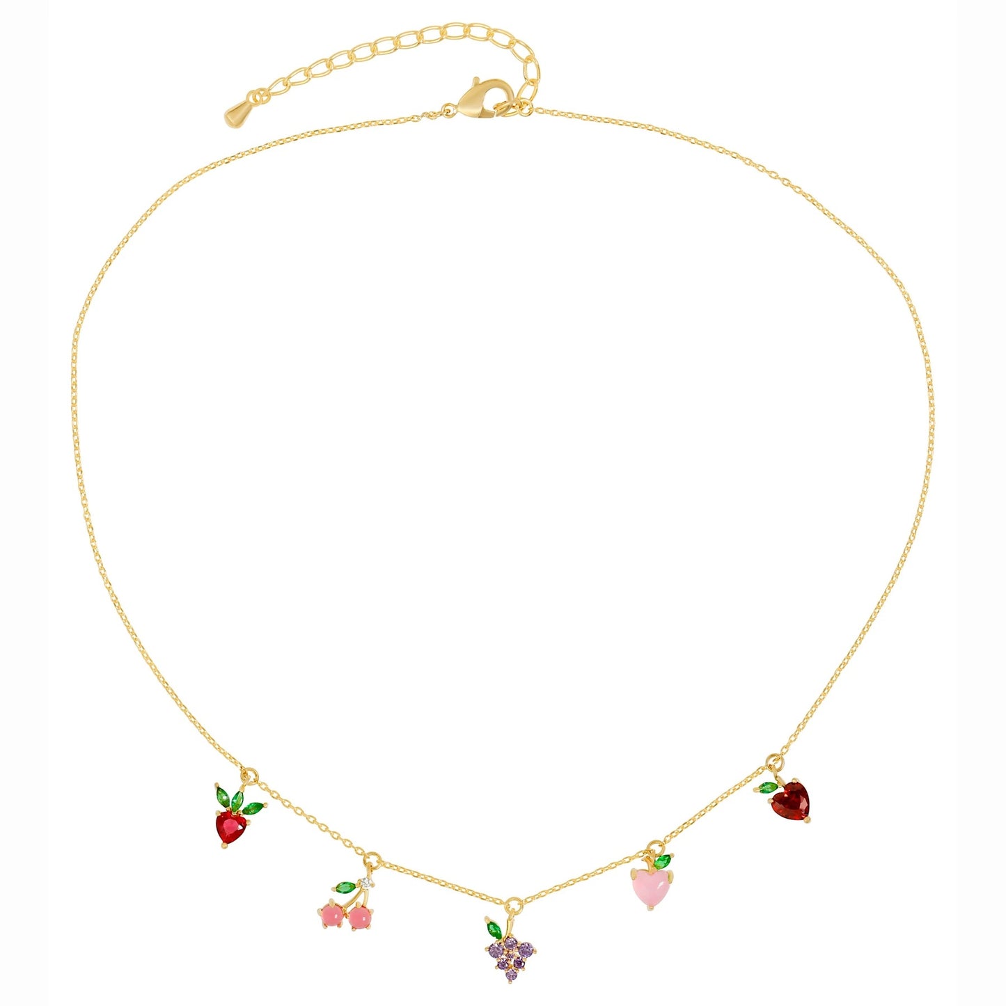 Colorful Zircon Cherry Peach Tropical Fruit Clavicle Chain Necklace