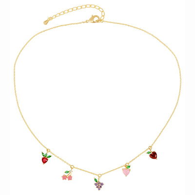 Colorful Zircon Cherry Peach Tropical Fruit Clavicle Chain Necklace