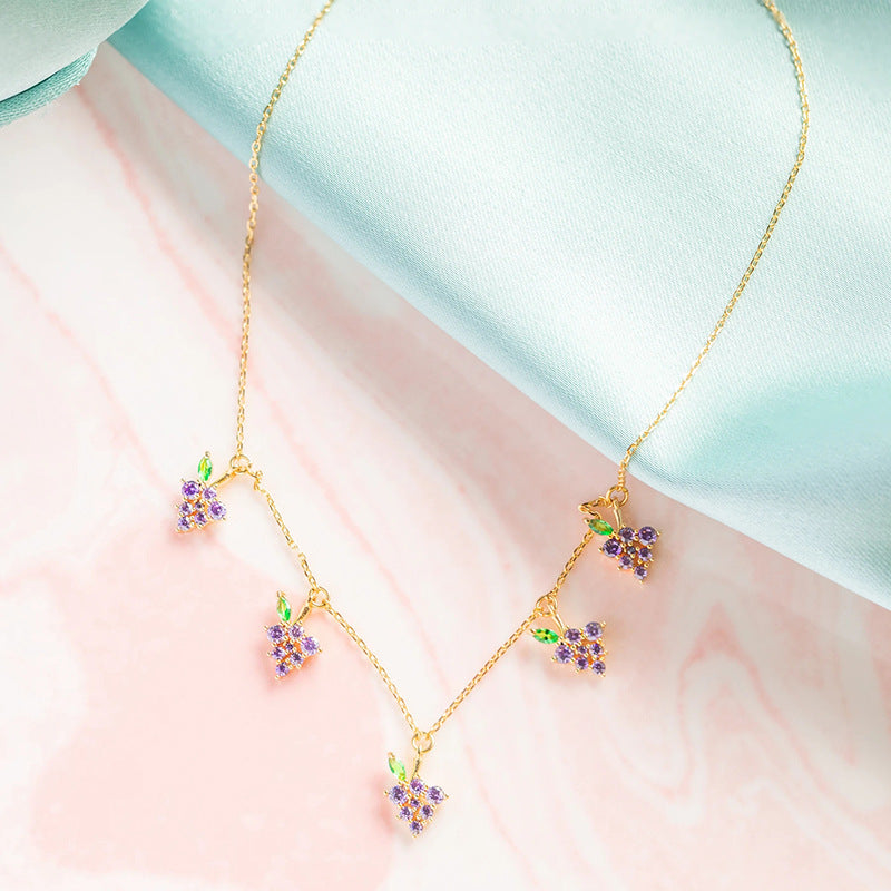 Colorful Zircon Cherry Peach Tropical Fruit Clavicle Chain Necklace