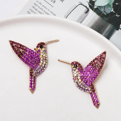 Colored Diamond Bird Stud Earrings - Creative Animal Design Statement Jewelry