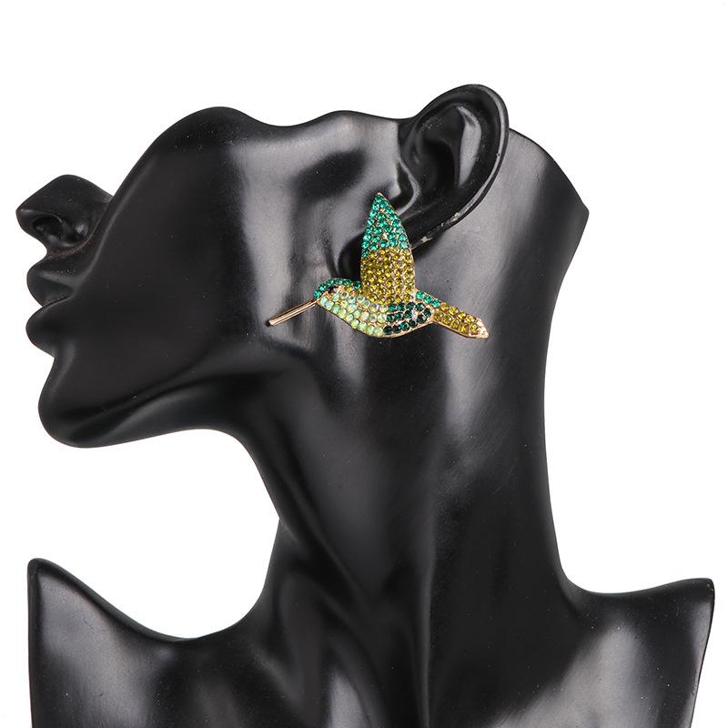 Colored Diamond Bird Stud Earrings - Creative Animal Design Statement Jewelry