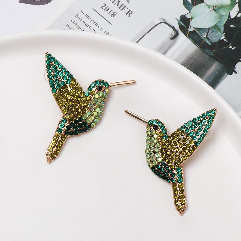 Colored Diamond Bird Stud Earrings - Creative Animal Design Statement Jewelry