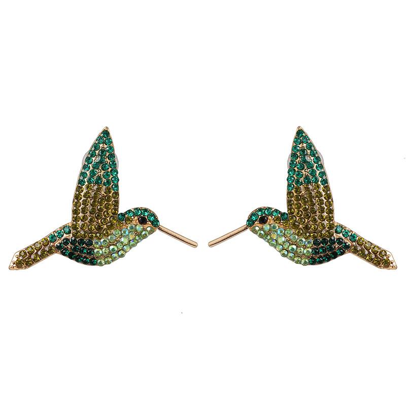 Colored Diamond Bird Stud Earrings - Creative Animal Design Statement Jewelry