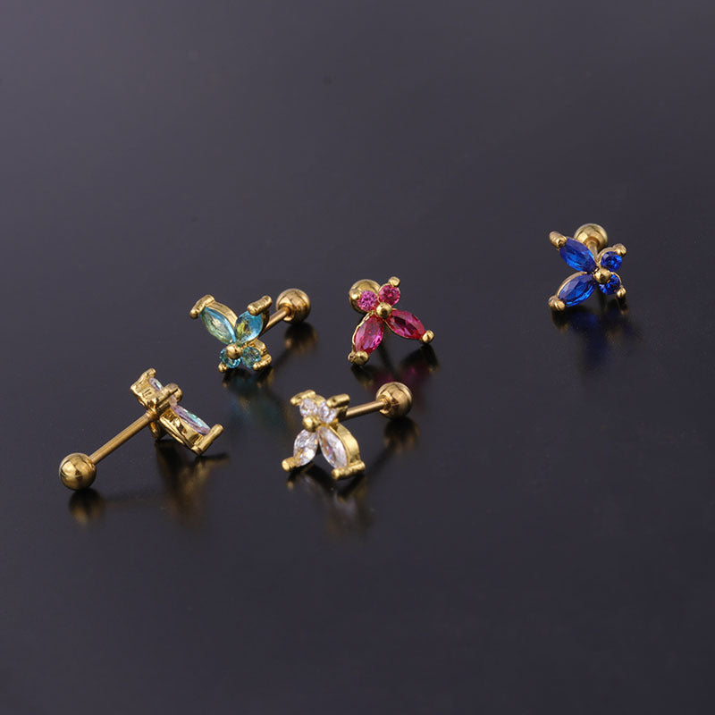 Colorful Butterfly Zircon Insect Stud Earrings