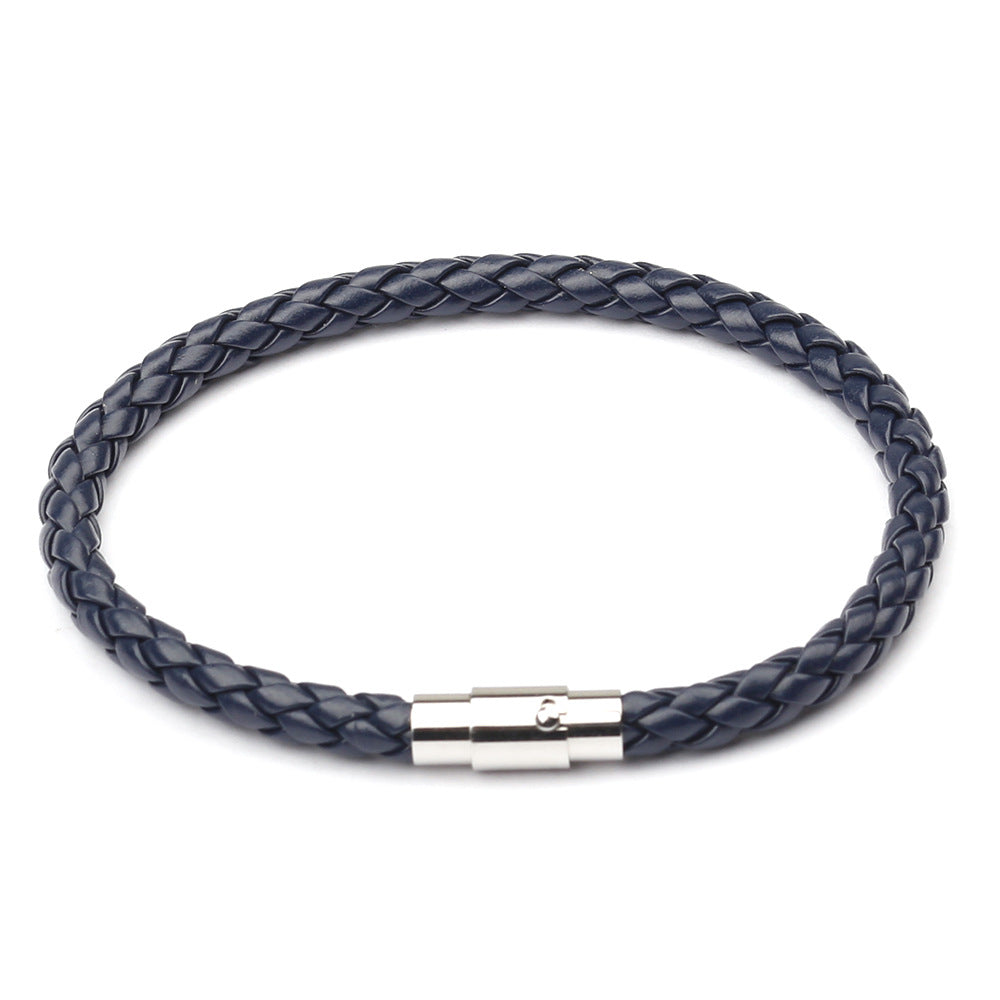 Geometric Stainless Steel Magnetic Leather Braided Unisex Bracelet