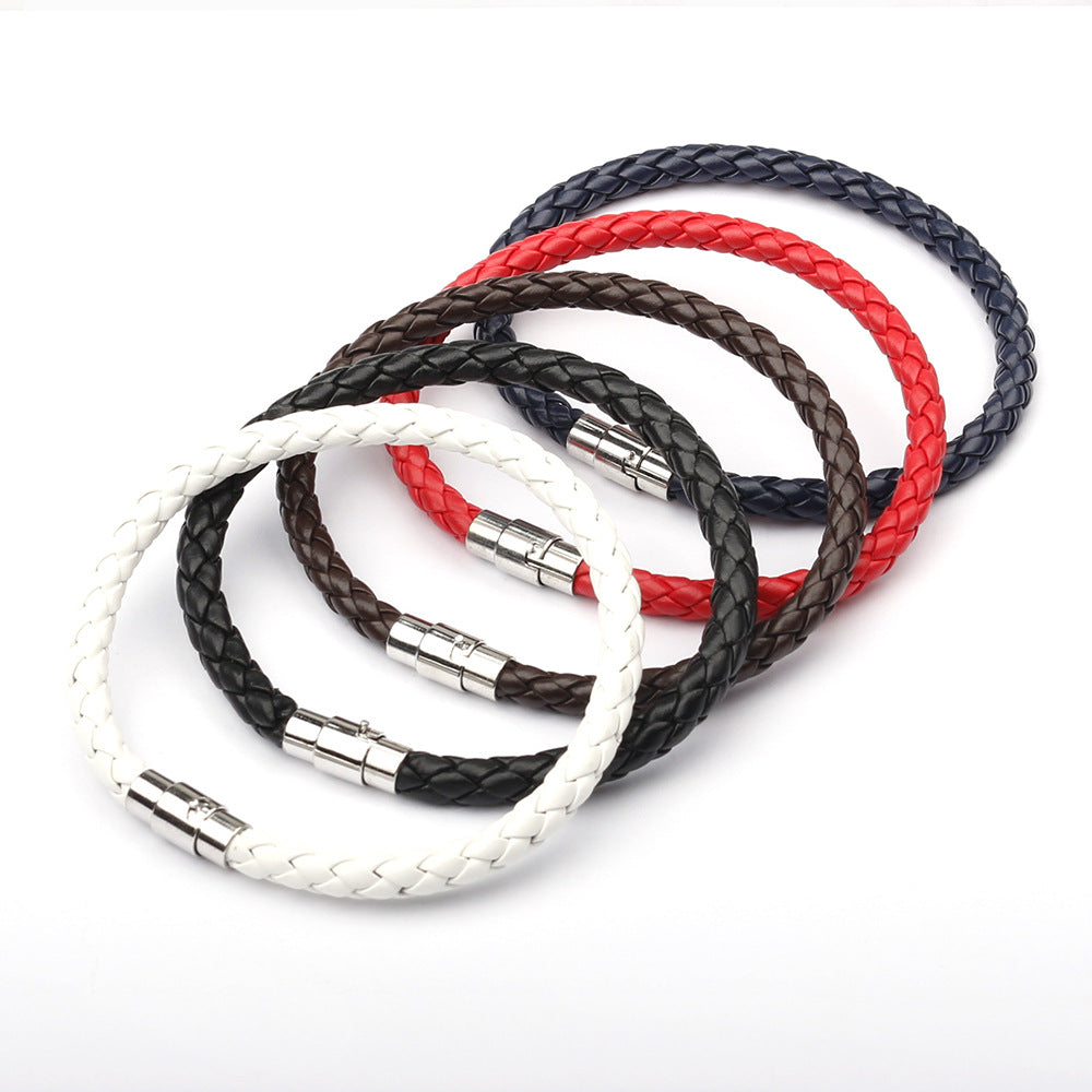 Geometric Stainless Steel Magnetic Leather Braided Unisex Bracelet