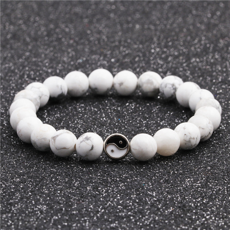 Copper Geometric Bracelet Set - Black Matte & White Turquoise Beaded Couples Bracelets