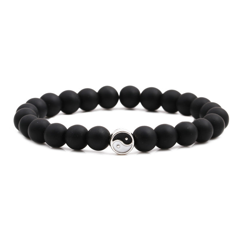 Copper Geometric Bracelet Set - Black Matte & White Turquoise Beaded Couples Bracelets