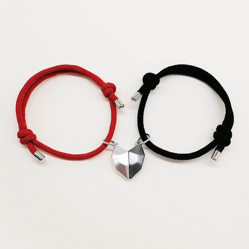 Couple Heart Bracelet and Hand Pendant Set with Carved Lucky Stone