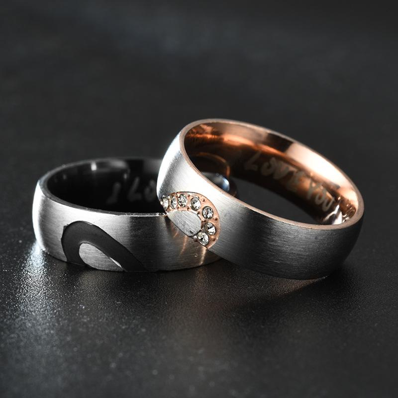 Couple Heart Shaped Half Peach Heart Couple Stainless Steel Rings NHTP121497
