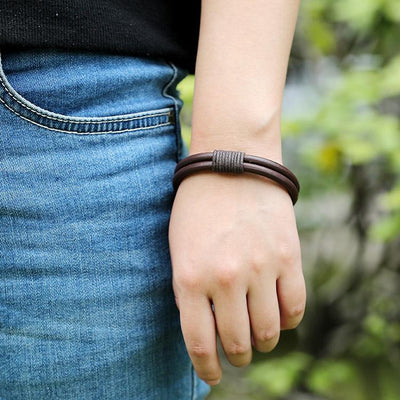 Men's Handmade Cowhide Leather Woven Bracelet