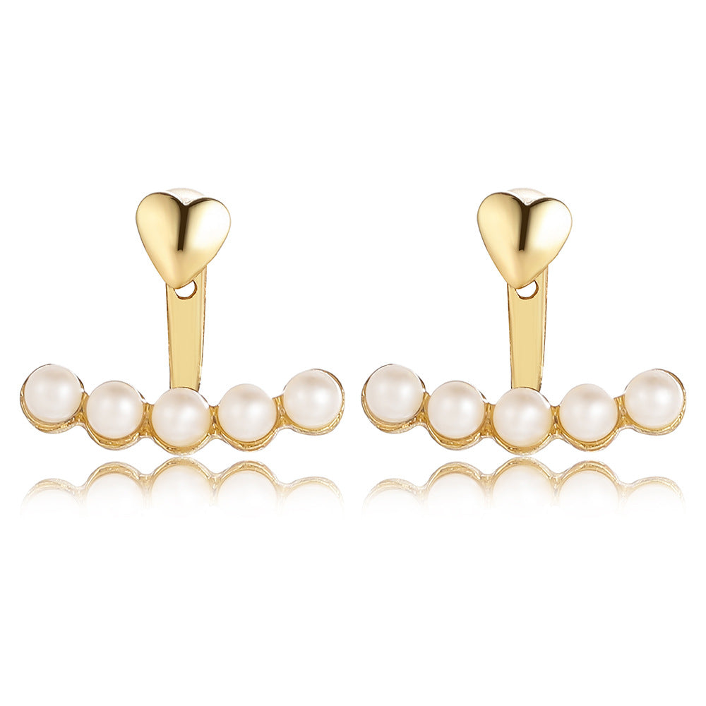 Creative Fashion French Arc Pearl Heart Drop Earrings in S925 Sterling Silver