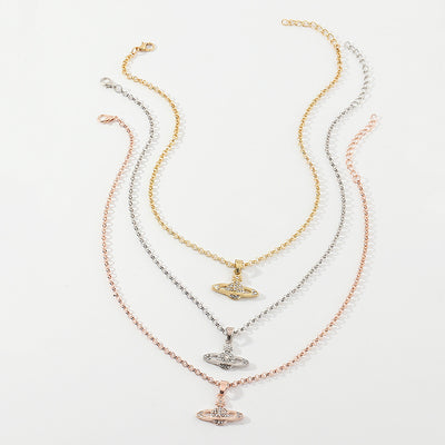 Creative Saturn Pendant Necklace with Micro-studded Chain
