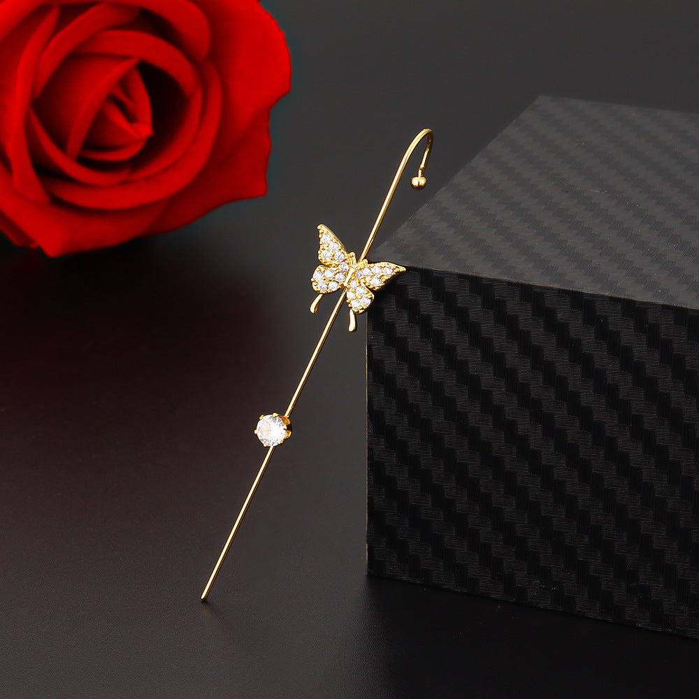Creative Zircon Inlaid Gold-Plated Ear Cuff Earrings