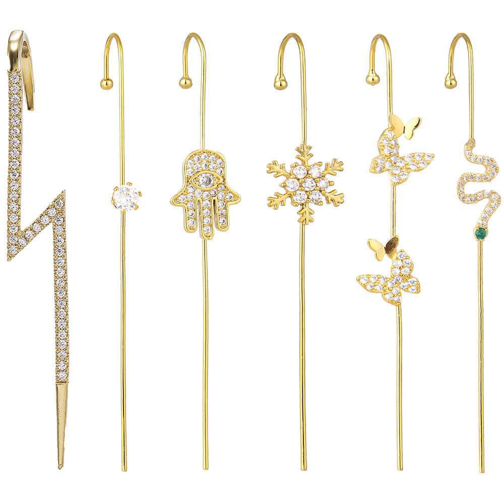 Creative Zircon Inlaid Gold-Plated Ear Cuff Earrings