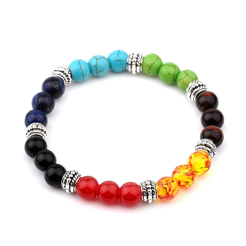 Colorful Beaded Turquoise Agate Energy Buddha Elastic Bracelet for Women