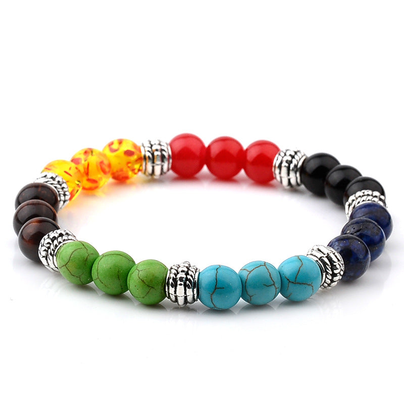 Colorful Beaded Turquoise Agate Energy Buddha Elastic Bracelet for Women