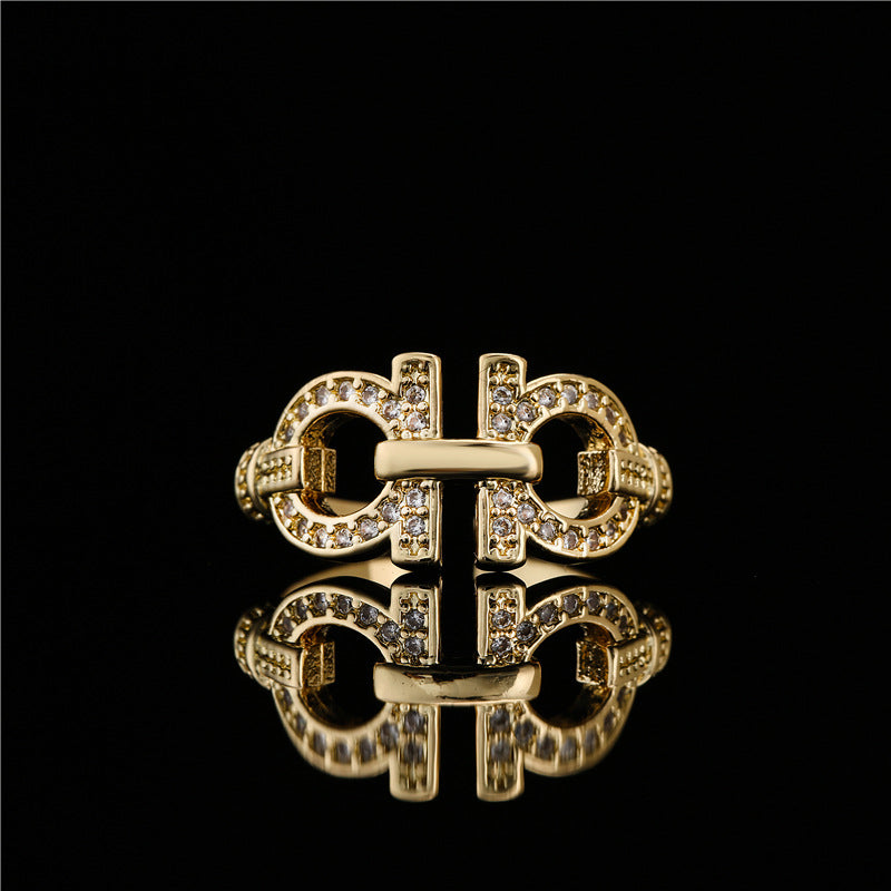 Irregular Geometric Open Design Ring 18k Gold Plated Copper Micro Inlaid Women's Ring
