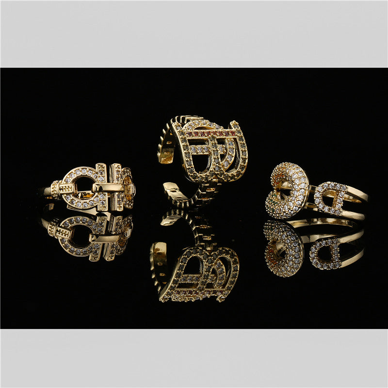 Irregular Geometric Open Design Ring 18k Gold Plated Copper Micro Inlaid Women's Ring