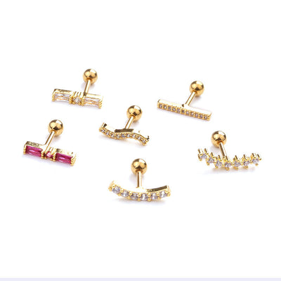 Creative Rectangle Ear Cuff Micro Zircon Stud Earrings Stainless Steel Body Piercing
