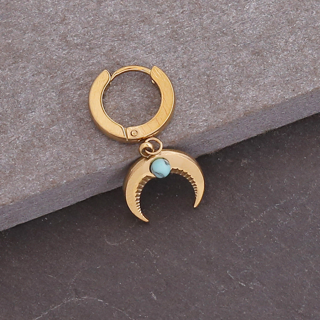 Bohemian Ox Head Moon Titanium Steel Punk Earrings E359