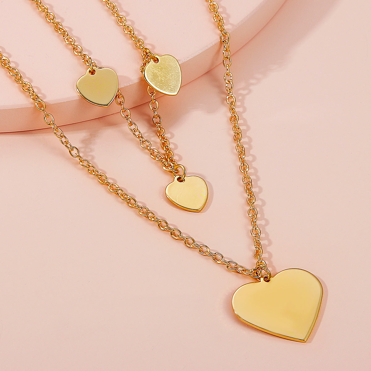 Multi-Layer Heart Pendant Necklace Set for Women - Fashion Double-Layer Clavicle Chain
