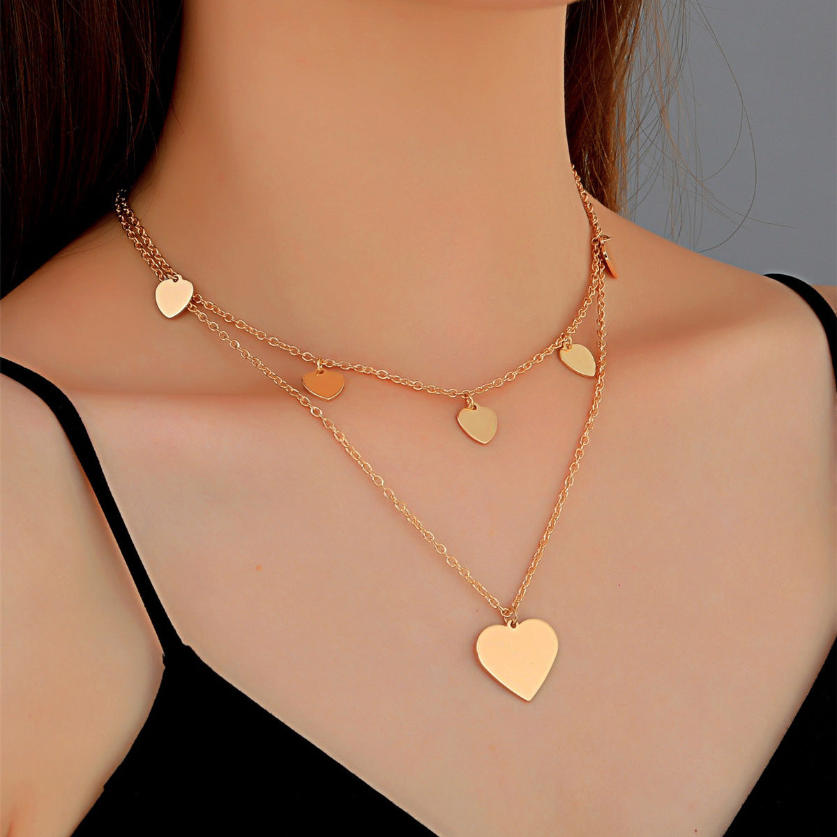 Multi-Layer Heart Pendant Necklace Set for Women - Fashion Double-Layer Clavicle Chain