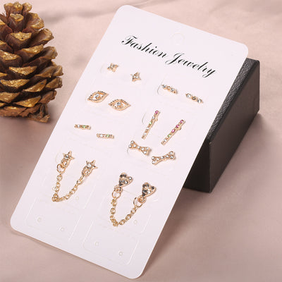 European American Star Heart Crystal Stud Earrings Set - 8 Pairs