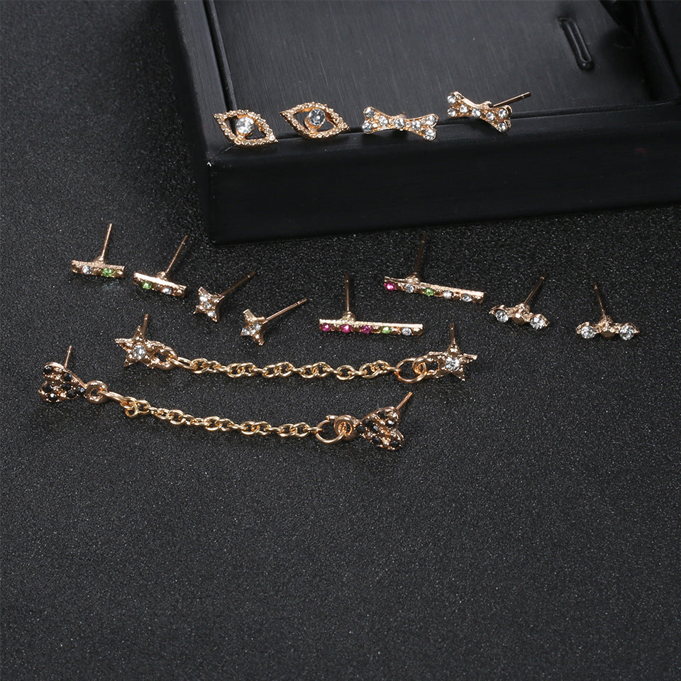 European American Star Heart Crystal Stud Earrings Set - 8 Pairs