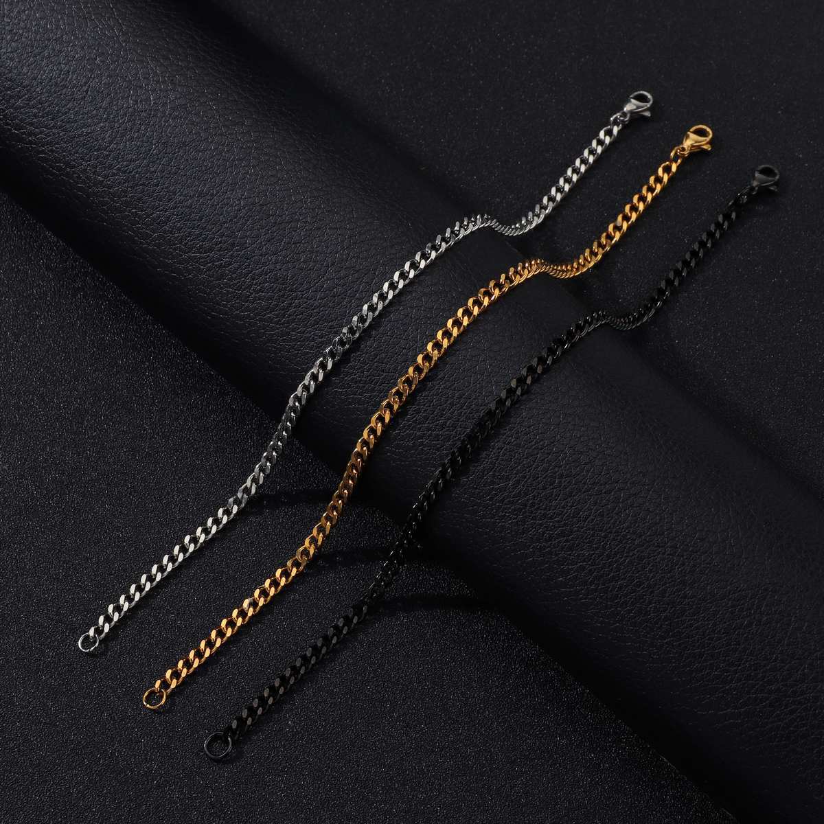 Men's Stainless Steel and 18K Gold Plated Chain Bracelet - Black and Gold, Minimalist Design
