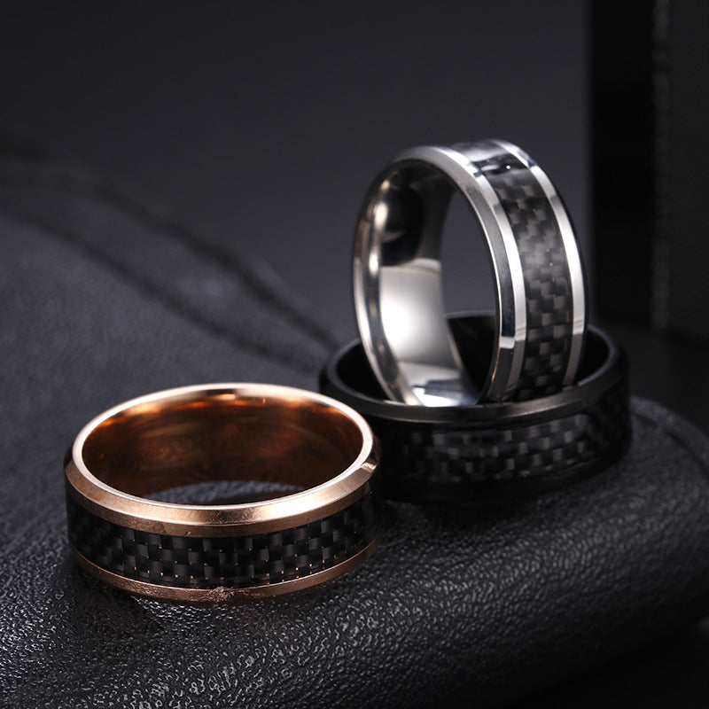 Stainless Steel Carbon Fiber Men's Ring - Wholesale Jewelry