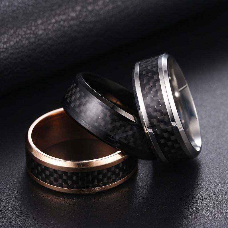 Stainless Steel Carbon Fiber Men's Ring - Wholesale Jewelry