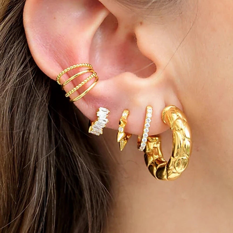 S925 Silver Needle Rectangular Zircon Stud Earrings with Colorful Zircon Hoop Design