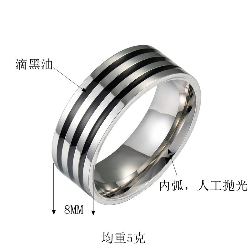 8mm Wide Stainless Steel Drip Oil Ring - Simple Fashion Jewelry