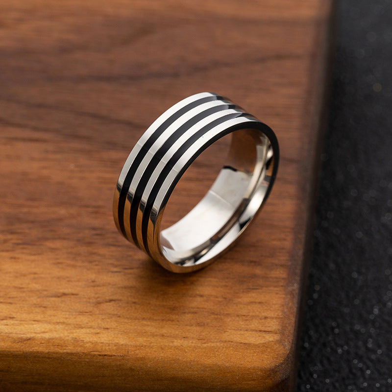 8mm Wide Stainless Steel Drip Oil Ring - Simple Fashion Jewelry
