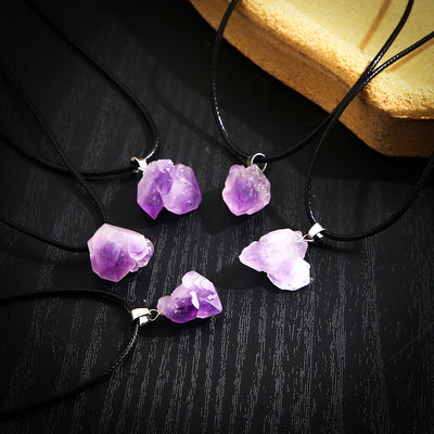 Amethyst Crystal Stone Pendant Necklace Set - Natural Lavender Gemstone Cluster Design