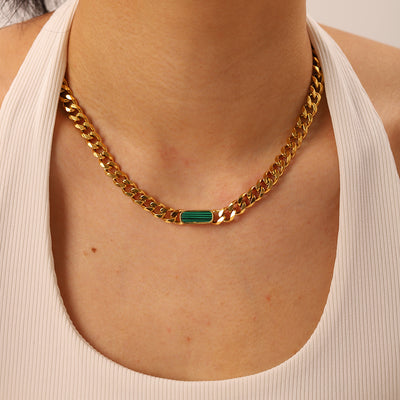 Cuban Malachite & Shell 18K Gold Plated Stainless Steel Necklace