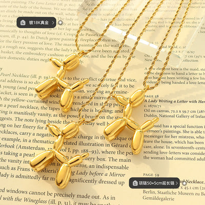 Cute Balloon Dog 3D Clavicle Chain Titanium Steel Necklace with 18K Gold Plating