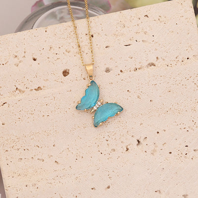 Butterfly Multicolor Stainless Steel Pendant Necklace - Fashionable Clavicle Chain