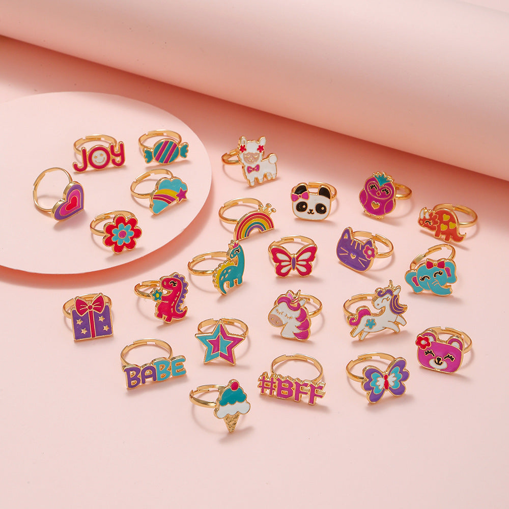 Cute Cartoon Adjustable Kid's Rings - Panda, Unicorn, Dinosaur, Owl, Ice Cream Designs