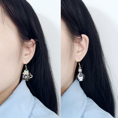 Cute Cat Asymmetrical Enamel Drop Earrings for Women